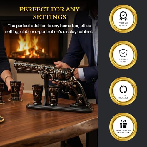 Gifts for Men Dad Hand Painted Pistol Gun Whiskey Decanter