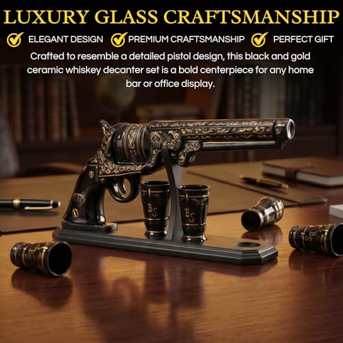 Gifts for Men Dad Hand Painted Pistol Gun Whiskey Decanter