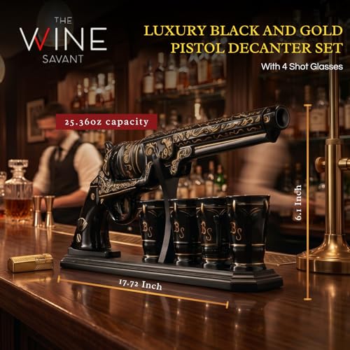 Gifts for Men Dad Hand Painted Pistol Gun Whiskey Decanter