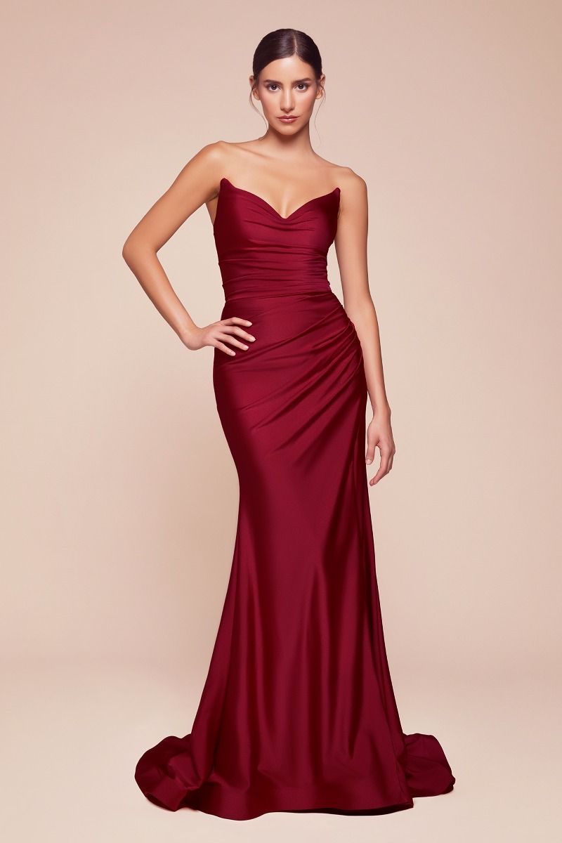 STRAPLESS STRETCH SATIN FITTED GOWN CDCD791-6