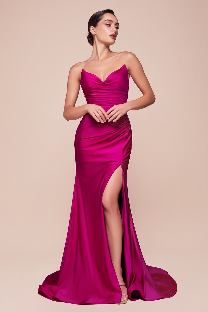 STRAPLESS STRETCH SATIN FITTED GOWN CDCD791-12